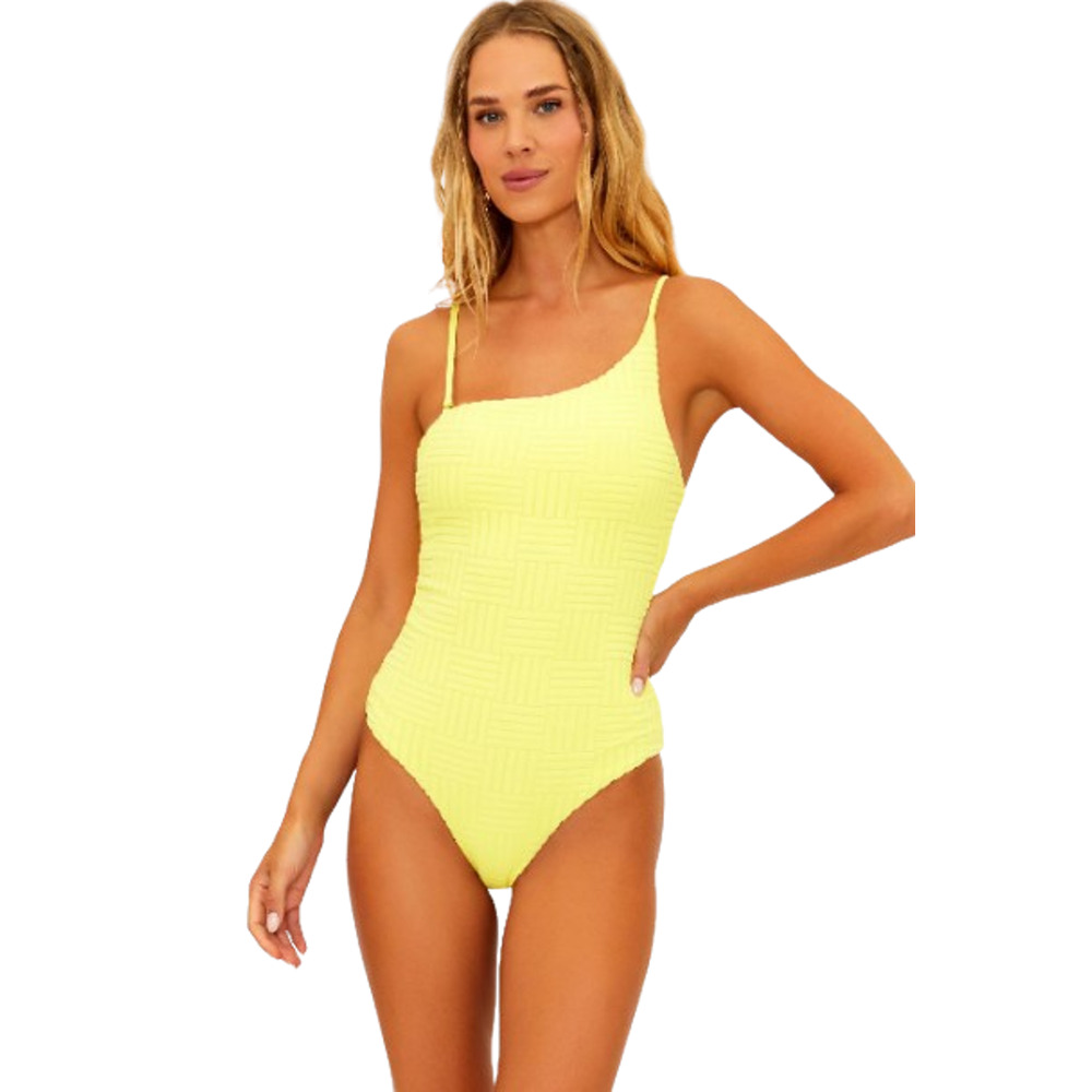 BEACH RIOT Women's Athena One-Piece Swimsuit Medium Yellow Print Terry NWT